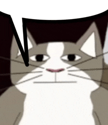 a close up of a cartoon cat 's face with a speech bubble .