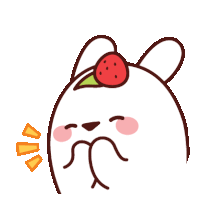 a cartoon rabbit with a strawberry on top of it 's head