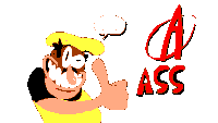 a cartoon character is giving a thumbs up next to a sign that says a ass