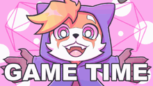 a cartoon drawing of a cat with the words game time written below it