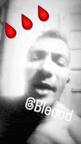 a black and white photo of a man with the words @bleood written on the bottom