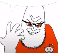 a cartoon character with glasses and a beard is wearing an orange shirt with a reddit logo on it