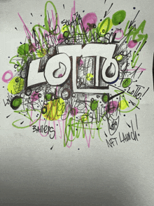 a drawing of the word lotto surrounded by graffiti