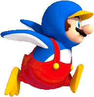 a cartoon character wearing a blue penguin costume