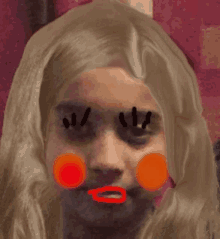 a close up of a person 's face with a red circle around the mouth