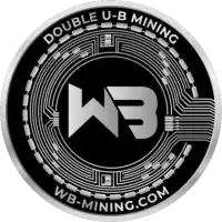 the logo for double u-b mining is a silver coin with a black background .