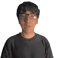 a man wearing glasses and a black shirt that says clay on it