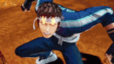 a cartoon character with a blue shirt that says va on the back