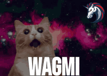 a cat with its mouth open and the word wagmi in white