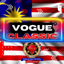 a poster that says vogue classic with a flag in the background