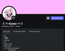 a screenshot of a person 's facebook profile with the name camie