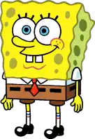 a drawing of spongebob wearing a red tie and shorts