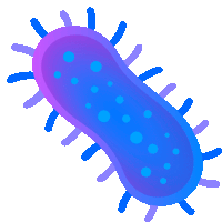 a cartoon illustration of a blue and purple bacterium