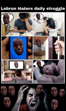 a collage of lebron haters daily struggles with many faces