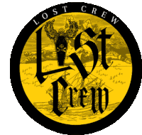 a logo for the lost crew has a skull and a ship on it