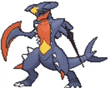 a pixel art drawing of a blue and red dragon with a yellow star on its head .