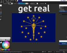 a computer screen shows the flag of indiana and the words get real