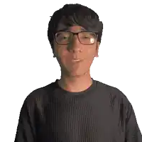 a young man wearing glasses and a black shirt with the name jaden on it