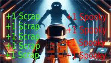 a picture of an astronaut with the words scrap and spooky written on it