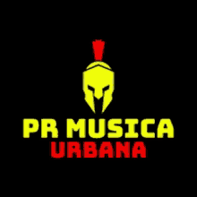 a logo for pr musica urbana with a spartan helmet on it