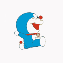 a cartoon of doraemon with a red nose and a bell around his neck