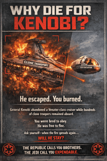 a poster that says ' why die for kenobi ' on it