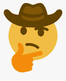 a cowboy hat is on a smiley face with a finger on his chin