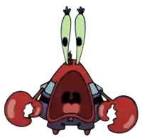 a crab from spongebob squarepants is screaming with his mouth wide open