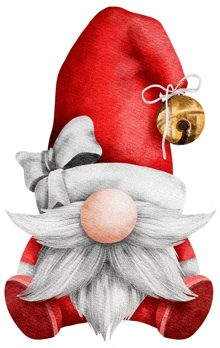 a gnome wearing a red hat with a gold bell on it