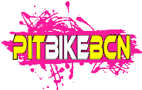 a pink and yellow logo for pitbikebcn with a white background