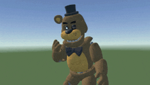 a teddy bear with a top hat and bow tie is standing in a field