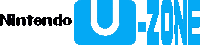 a blue and white logo for nintendo u-zone on a white background