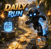 an advertisement for daily run with a robot running