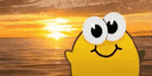 a cartoon lemon with big eyes and a smiling face