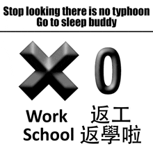 a sign says stop looking there is no typhoon go to sleep buddy