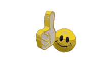 a yellow smiley face giving a thumbs up on a white background