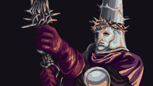 a pixel art drawing of a man with a crown of thorns on his head