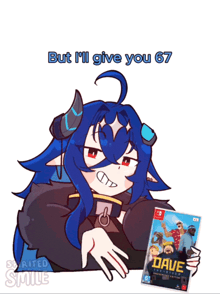 a cartoon drawing of a girl holding a dave video game