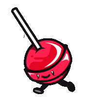 a cartoon drawing of a red lollipop with a stick in it