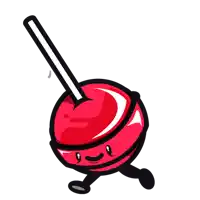 a cartoon drawing of a red lollipop with a stick in it