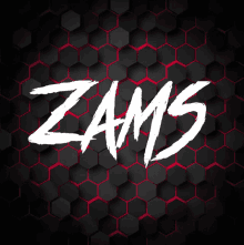 a black and red background with the word zams on it