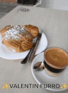 a picture of a croissant and a cup of coffee with the words valentin furro below it