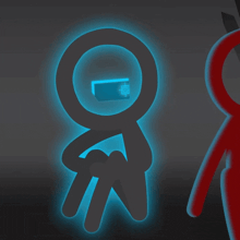a drawing of a stick figure with a blue light coming out of it