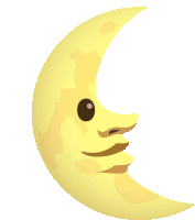 a cartoon illustration of a crescent moon with a smiling face