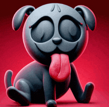 a cartoon dog sticking its tongue out against a red background