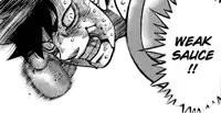 a black and white drawing of a person with the words " weak sauce " written on it