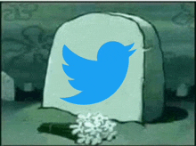 a cartoon drawing of a grave with a twitter logo on it