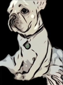 a drawing of a french bulldog with a green collar