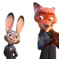 a fox and a rabbit are standing next to each other on a white background