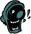 a cartoon drawing of a man 's face with a big smile and a shocked look on his face .